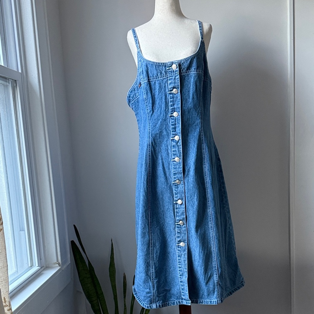 Revolt Vintage Blue Denim Button-Front  Dress Knee Length Summer Western Classic